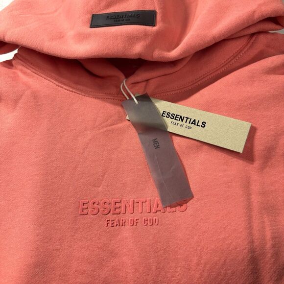 Essentials Fear Of God Relaxed Hoodie Coral Size Large NWT - Picture 2 of 7